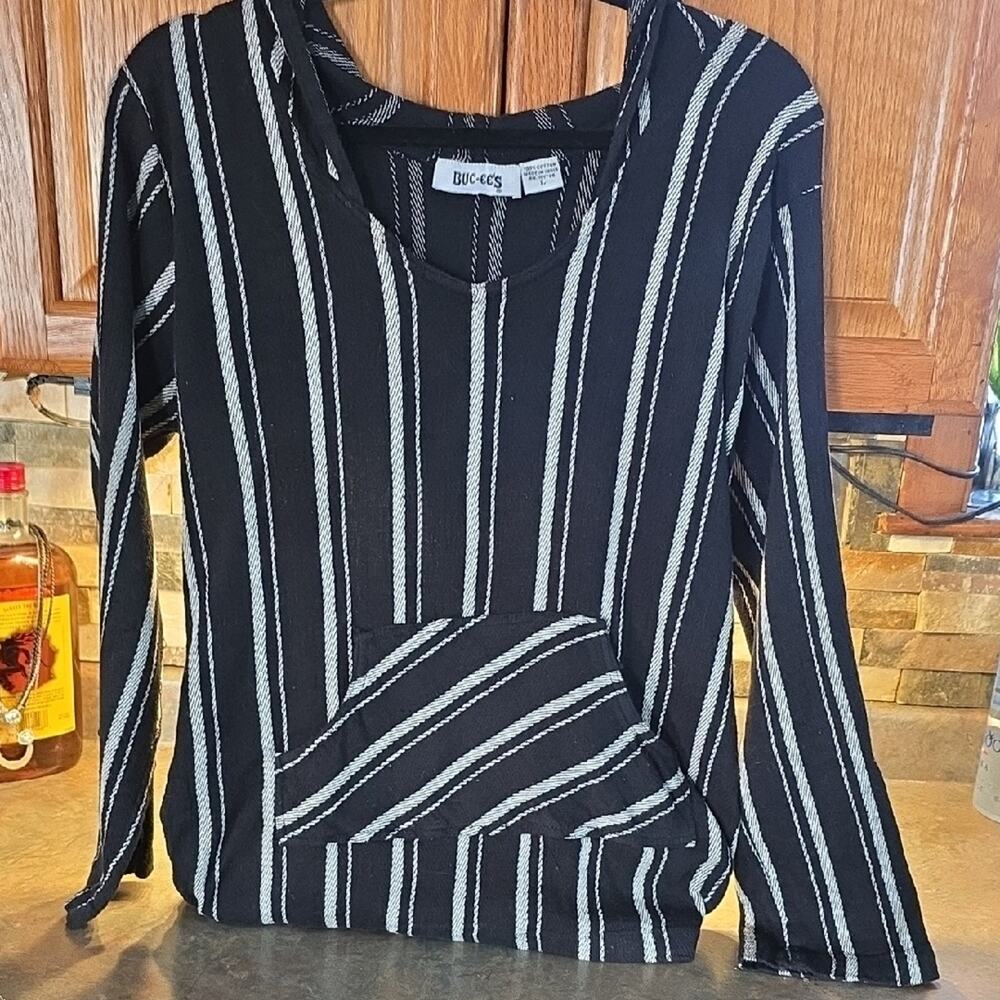 Buc ee's 100% Cotton Black and White  Striped Women's Hoodie